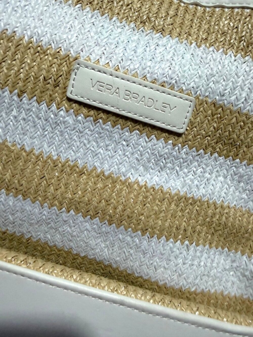 Vera Bradley Large Beach Tote Bag Beige White Stripe Rope Handle Coastal - Picture 5 of 5